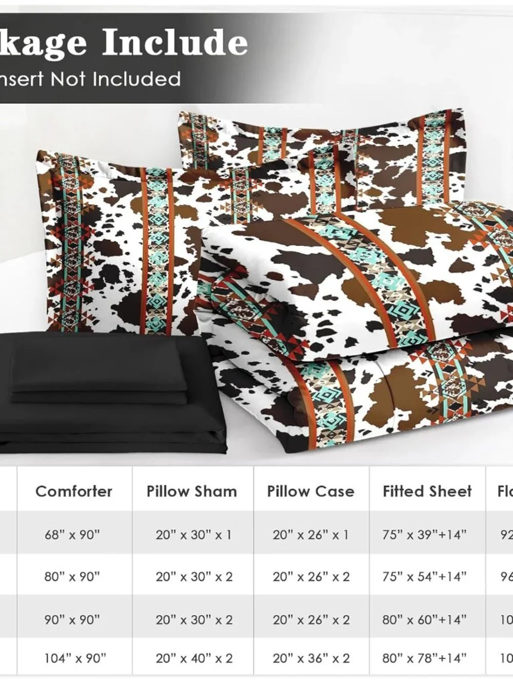 Queen Comforter Set with Sheets, 7 Pieces Cowhide Cow Bedding | Bed in A Bag for